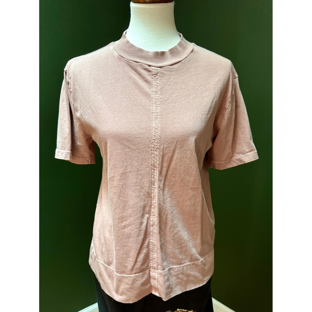 Anthropologie Mock Neck Ribbed Trim Short Sleeve T-Shirt Women's Size S